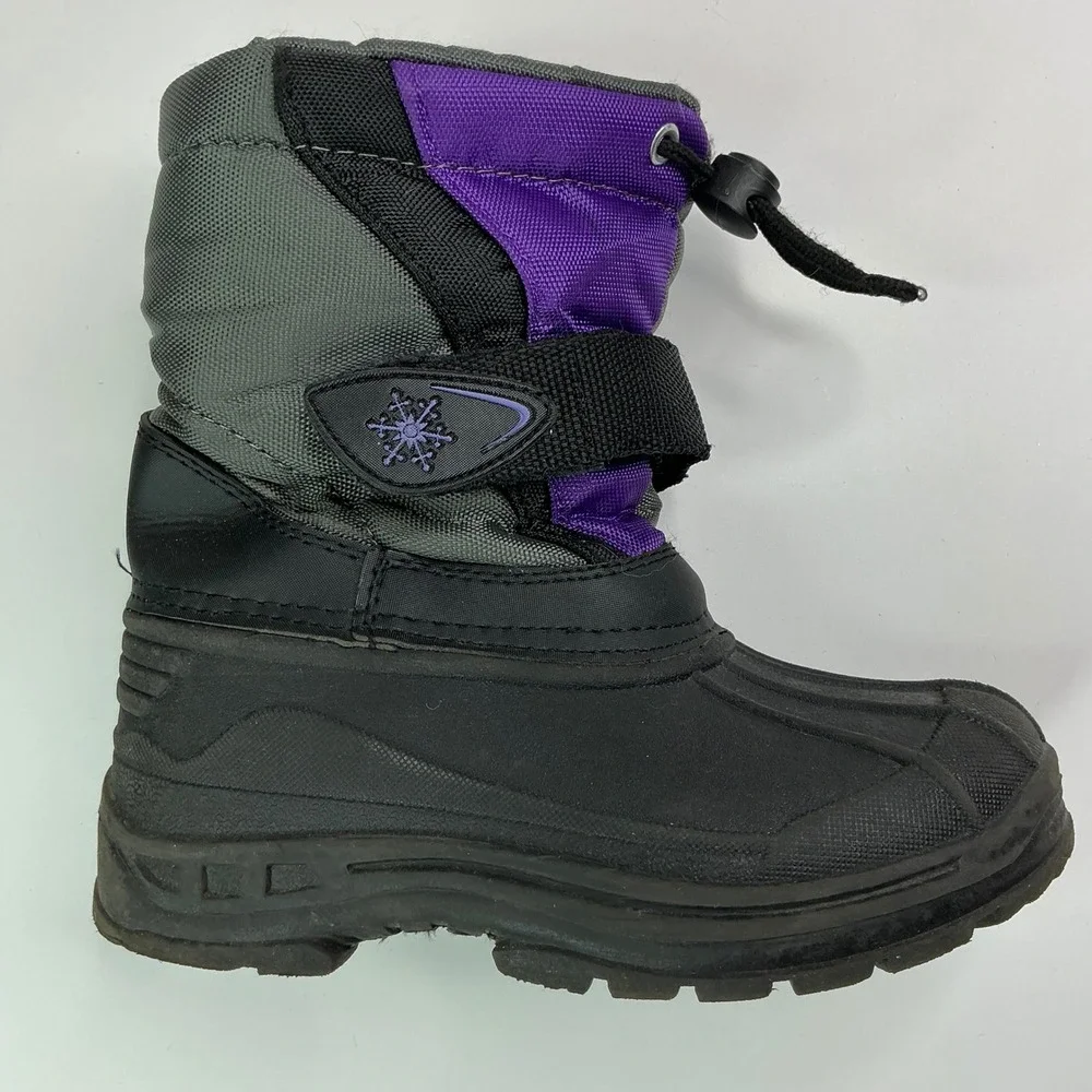 Black Gray Purple Snow Boots Kids Size 10 Waterproof Winter B84143I